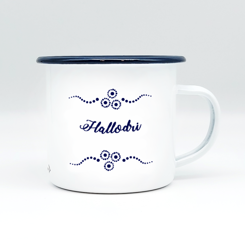 "HALLODRI" MUNDART HÄFERL<br>Emaille weiß/blau