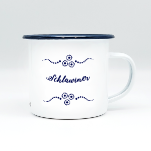 "SCHLAWINER" MUNDART HÄFERL<br>Emaille weiß/blau