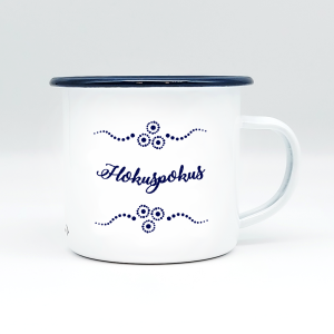 "HOKUSPOKUS" MUNDART HÄFERL<br>Emaille weiß/blau