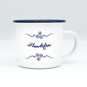 "HUNDEFAN" MUNDART HÄFERL<br>Emaille weiß/blau