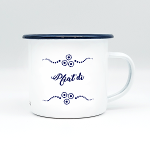 "PFIAT DI" MUNDART HÄFERL<br>Emaille weiß/blau