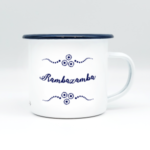 "RAMBAZAMBA" MUNDART HÄFERL<br>Emaille weiß/blau