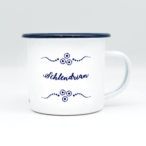 "SCHLENDRIAN" MUNDART HÄFERL<br>Emaille weiß/blau