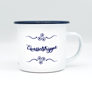 "QUASSELSTRIPPE" MUNDART HÄFERL<br>Emaille weiß/blau