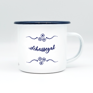 "SCHEISSEGAL" MUNDART HÄFERL<br>Emaille weiß/blau